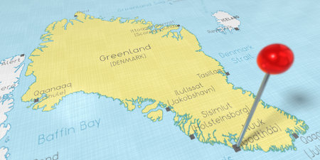 Greenland, Nuuk - push pin on political map - 3D illustrationの写真素材