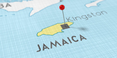 Jamaica, Kingston - push pin on political map - 3D illustrationの写真素材