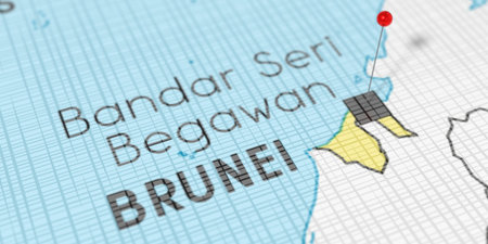 Brunei, Bandar Seri Begawan - push pin on political map - 3D illustration