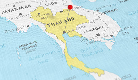 Thailand, Bangkok - push pin on political map - 3D illustration