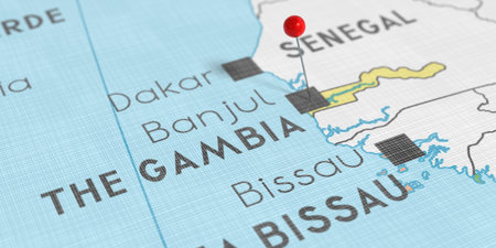 Gambia, Banjul - push pin on political map - 3D illustration