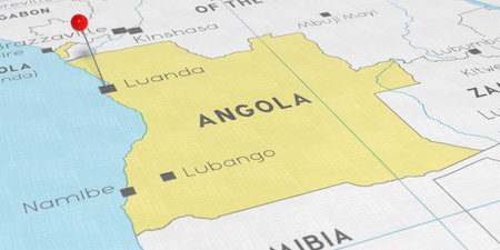 Angola, Luanda - push pin on political map - 3D illustration