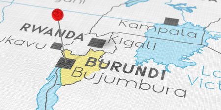 Burundi, Bujumbura - push pin on political map - 3D illustration