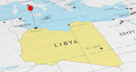 Libya, Tripoli - push pin on political map - 3D illustration