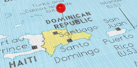 Dominican Republic, Santo Domingo - push pin on political map - 3D illustrationの写真素材