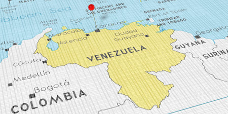 Venezuela, Caracas - push pin on political map - 3D illustrationの写真素材