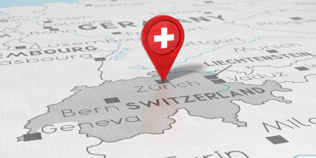 Switzerland, Zurich - location pin with national flag on political map - 3D illustrationの写真素材