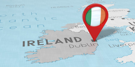 Ireland, Dublin - location pin with national flag on political map - 3D illustrationの写真素材