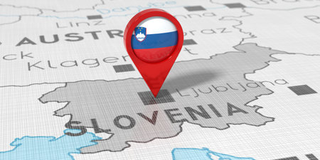 Slovenia, Ljubljana - location pin with national flag on political map - 3D illustrationの写真素材