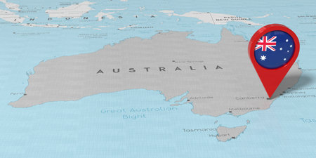 Australia, Canberra - location pin with national flag on political map - 3D illustrationの写真素材