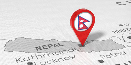 Nepal, Kathmandu - location pin with national flag on political map - 3D illustrationの写真素材
