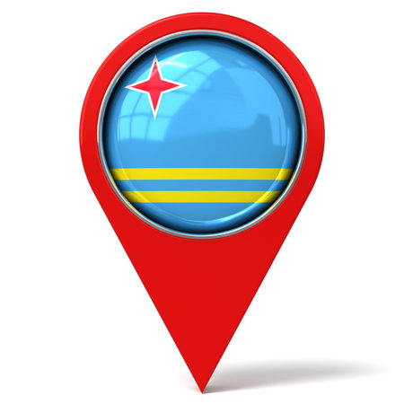 Aruba - location pin with flag - 3D illustrationの写真素材