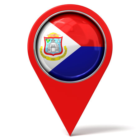 Sint Maarten - location pin with flag - 3D illustrationの写真素材