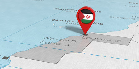 Western Sahara, Laayoune - location pin with national flag on political map - 3D illustrationの写真素材