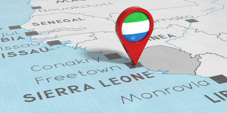 Sierra Leone, Freetown - location pin with national flag on political map - 3D illustration