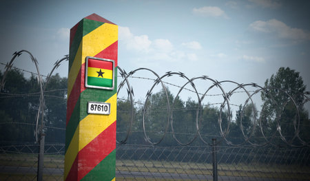 Border post with flag of Ghana - 3D illustration