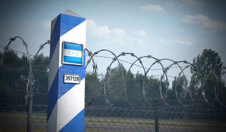 Border post with flag of Honduras - 3D illustrationの写真素材