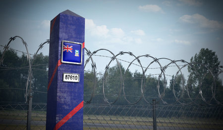 Border post with flag of Falkland Islands - 3D illustration