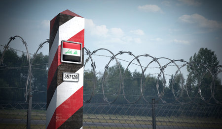 Border post with flag of Iraq - 3D illustration