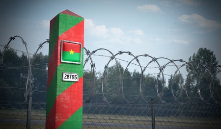 Border post with flag of Burkina Faso - 3D illustration
