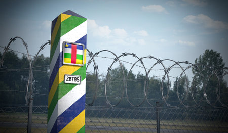 Border post with flag of Central African Republic - 3D illustrationの写真素材