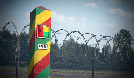 Border post with flag of Guinea Bissau - 3D illustration