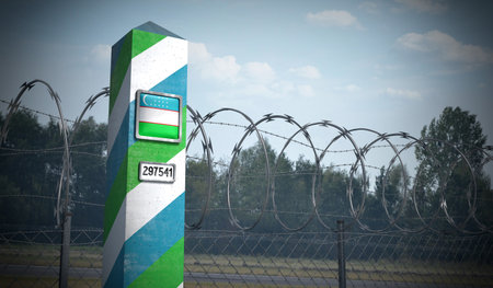 Border post with flag of Uzbekistan - 3D illustration