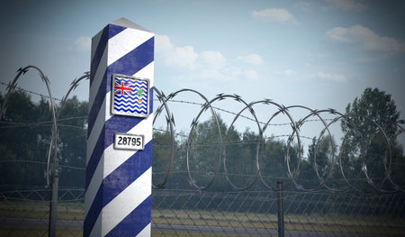 Border post with flag of British Indian Ocean Territory - 3D illustration