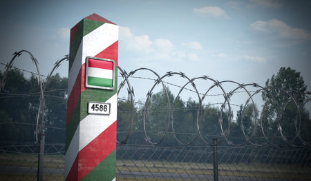 Border post with flag of Hungary - 3D illustration