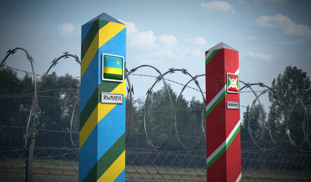 Border posts with flags of Rwanda and Burundi - 3d illustrationの写真素材