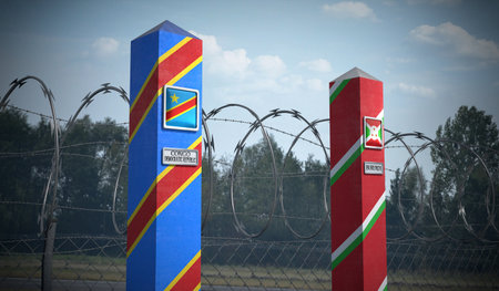 Border posts with flags of Democratic Republic of the Congo and Burundi - 3d illustrationの写真素材