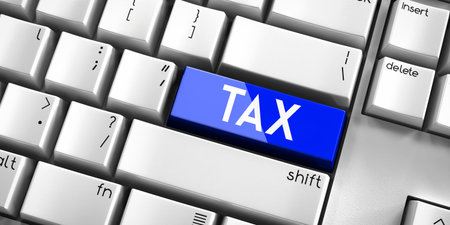 Tax - computer keyboard - 3D illustrationの写真素材