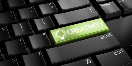 Creativity - computer keyboard - 3D illustrationの写真素材