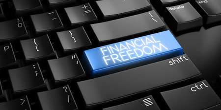 Financial freedom - computer keyboard - 3D illustrationの写真素材