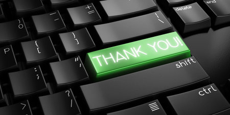 Thank you - computer keyboard - 3D illustrationの写真素材