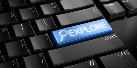 Explore - computer keyboard - 3D illustration
