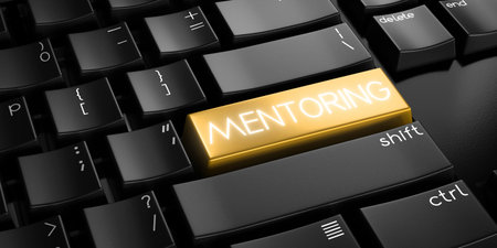 Mentoring - computer keyboard - 3D illustrationの写真素材