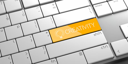 Creativity - modern computer keyboard - 3D illustrationの写真素材