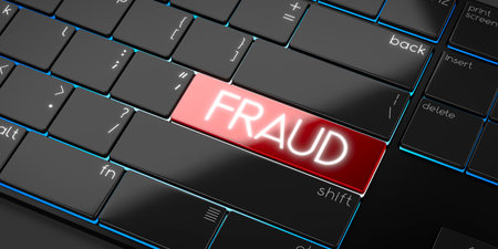 Fraud - modern computer keyboard - 3D illustration