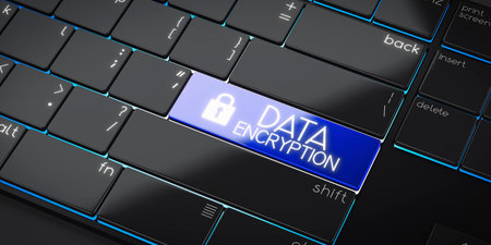 Data encryption - modern computer keyboard - 3D illustrationの写真素材
