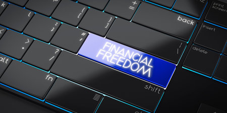 Financial freedom - modern computer keyboard - 3D illustrationの写真素材