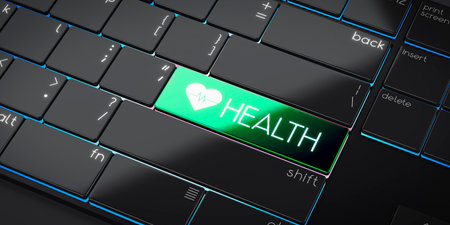 Health - modern computer keyboard - 3D illustrationの写真素材