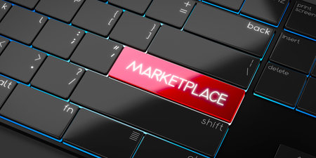 Marketplace - modern computer keyboard - 3D illustrationの写真素材