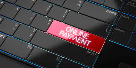 Online payment - modern computer keyboard - 3D illustrationの写真素材