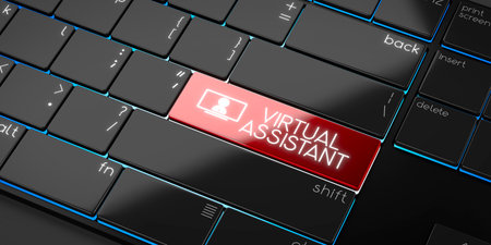 Virtual assistant - modern computer keyboard - 3D illustrationの写真素材