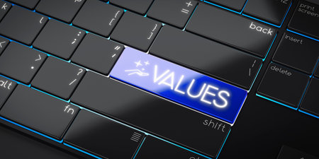 Values - modern computer keyboard - 3D illustration