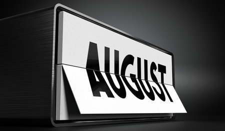 August - table calendar - 3D illustrationの写真素材