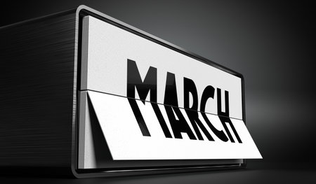 March - table calendar - 3D illustrationの写真素材
