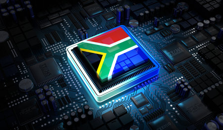 Computer processor with flag of South Africa - 3D illustration