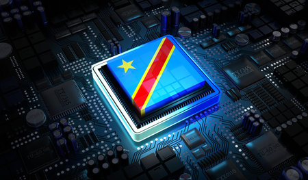 Computer processor with flag of Democratic Republic of the Congo - 3D illustration